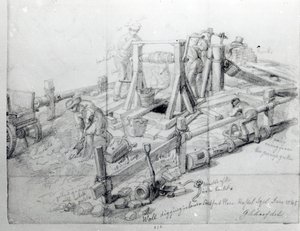 ロンドンのロウアーベッドフォードプレイスで井戸を掘る1845 作： George Snr Scharf